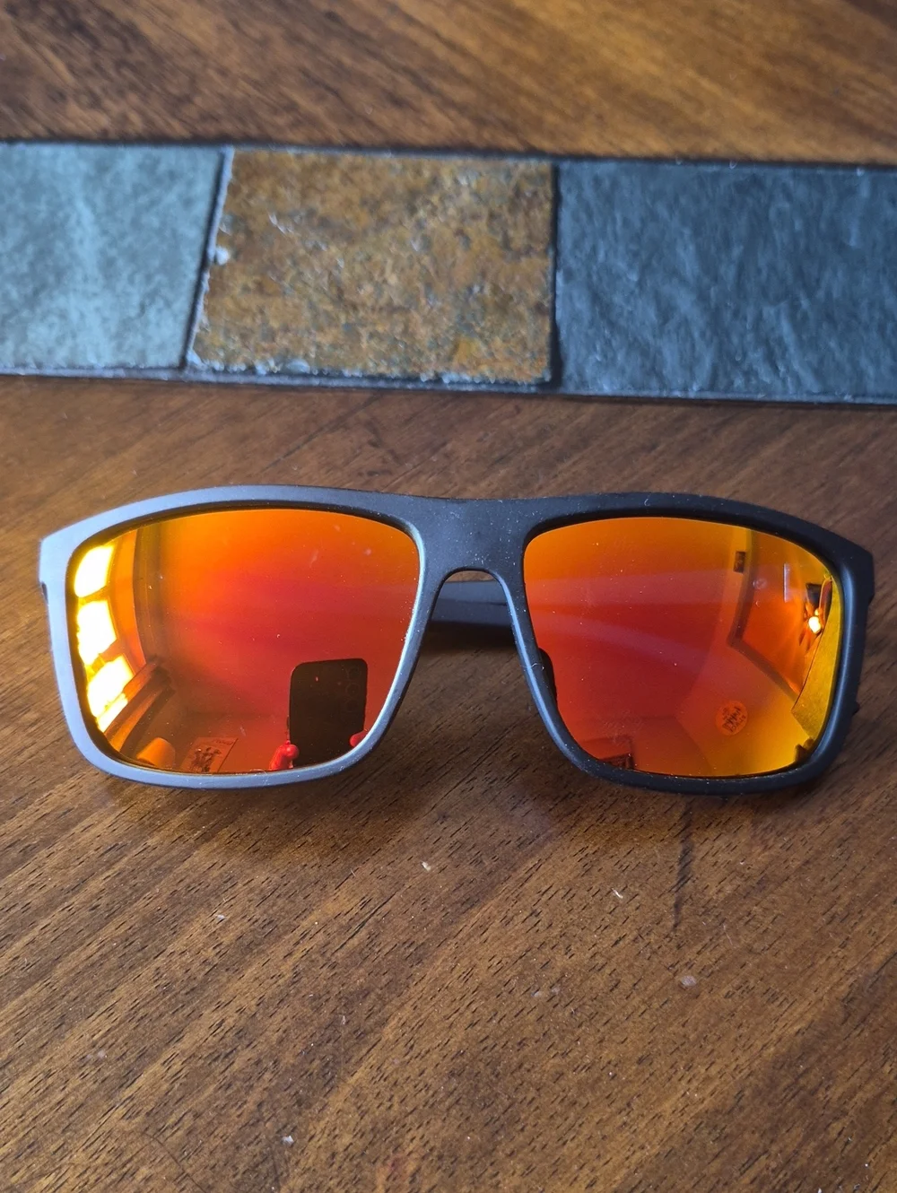 Men's Black Sunglasses with Red-Orange Mirrored Lenses
